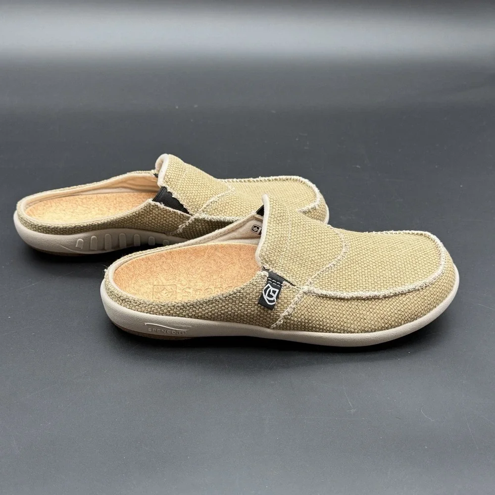 Spenco Siesta Slide Canvas Tan Slip On Shoes Casual Women's Size 8